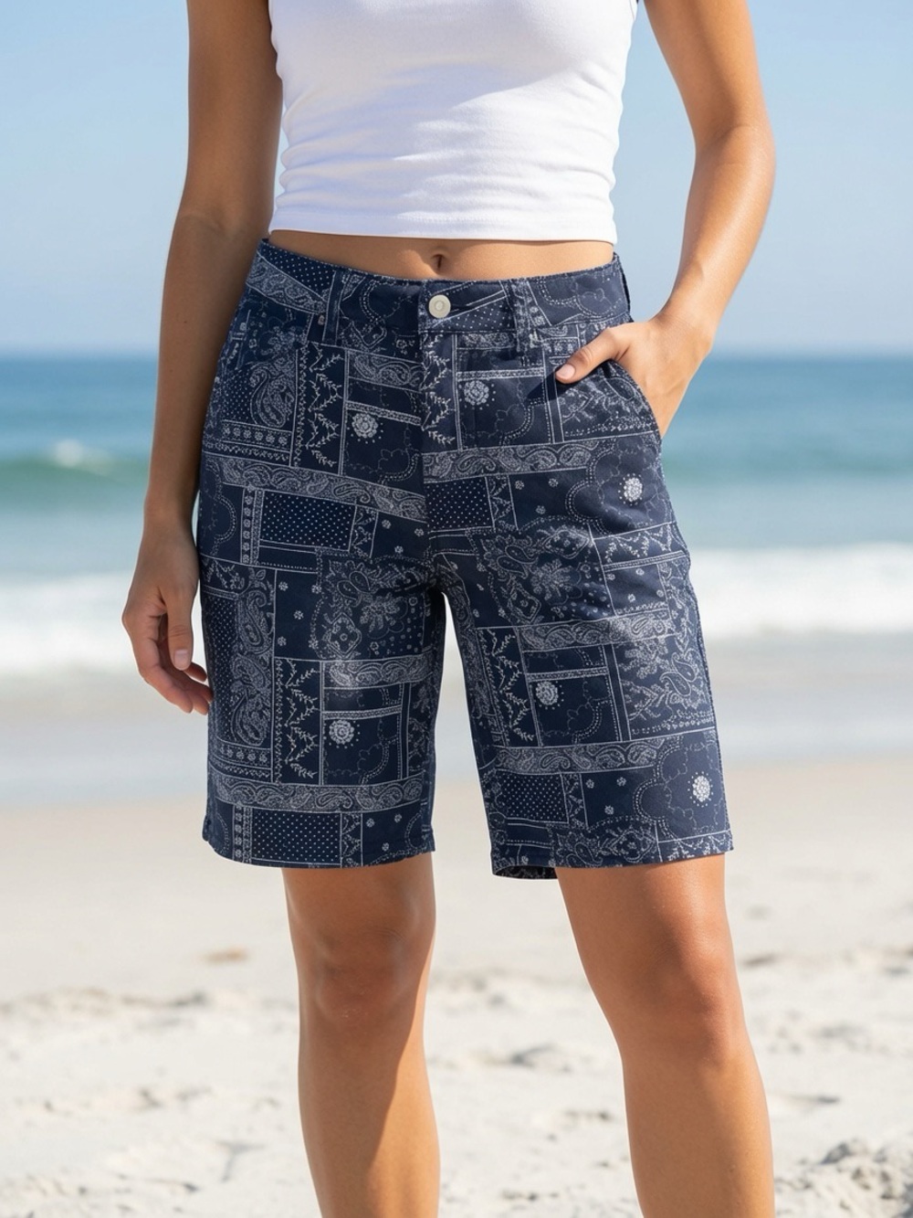 NWT Cali 1850 Bandana Print Bermuda Shorts Navy Size 9/29